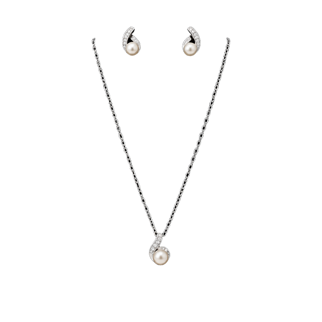 Chic Silver Necklace with Pearl and Rhinestone Accents 1