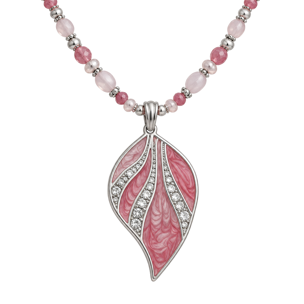 Kenneth Cole Pink Leaf Pendant Statement Necklace w/beads EUC 1