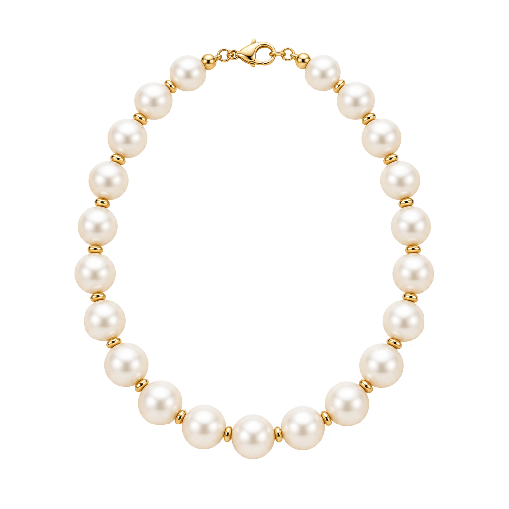 Vintage Monet Classic White Bead Necklace with Gold Accents 1