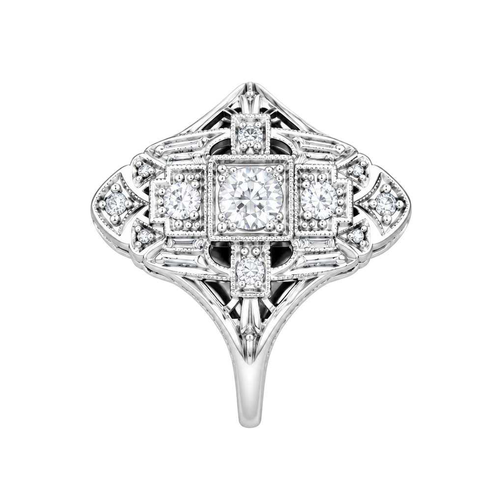 Vintage Single Cut Diamond Filigree Navette Ring in 925 Sterling Silver 1