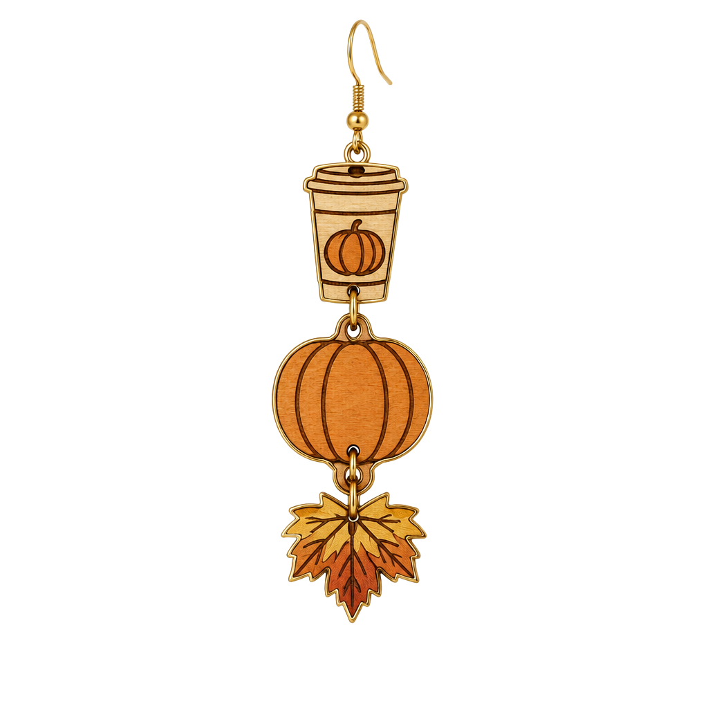 Autumn Pumpkin Spice & Leaf Dangle French Hook Earrings 1