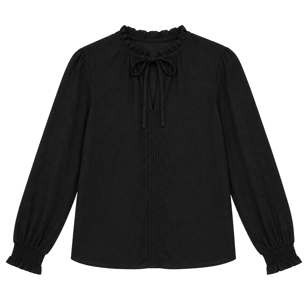 Republic Black Ruffle Neck Long Sleeve Blouse 1