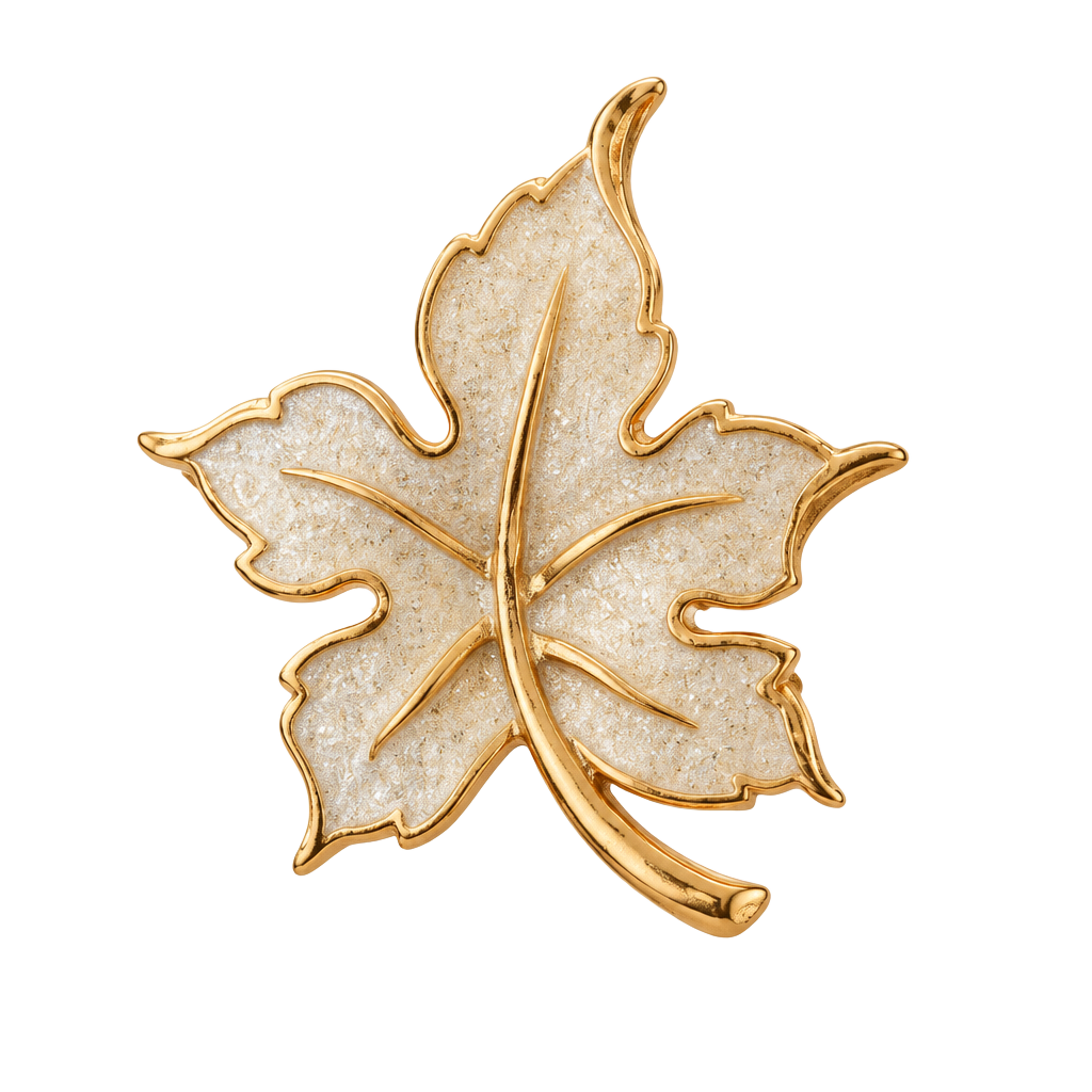 Vintage Gold Tone White Enamel Leaf Brooch Pin 1