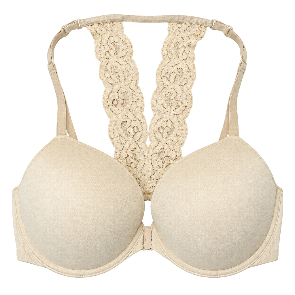 Victoria's Secret Front-Close Lined Bra Size 34DDD Nude Lace Racerback 1