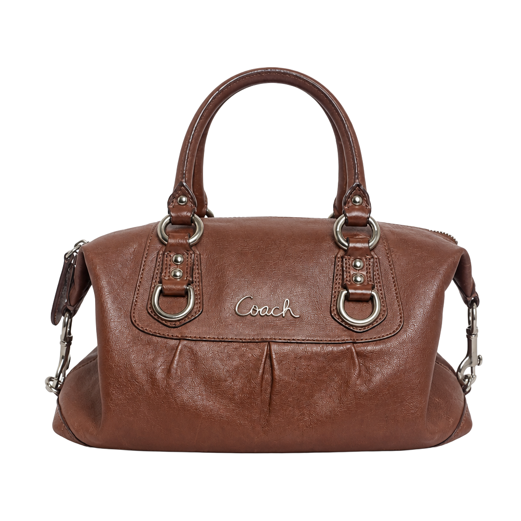 Coach Ashley Brown Leather Pleated Satchel Handbag 1