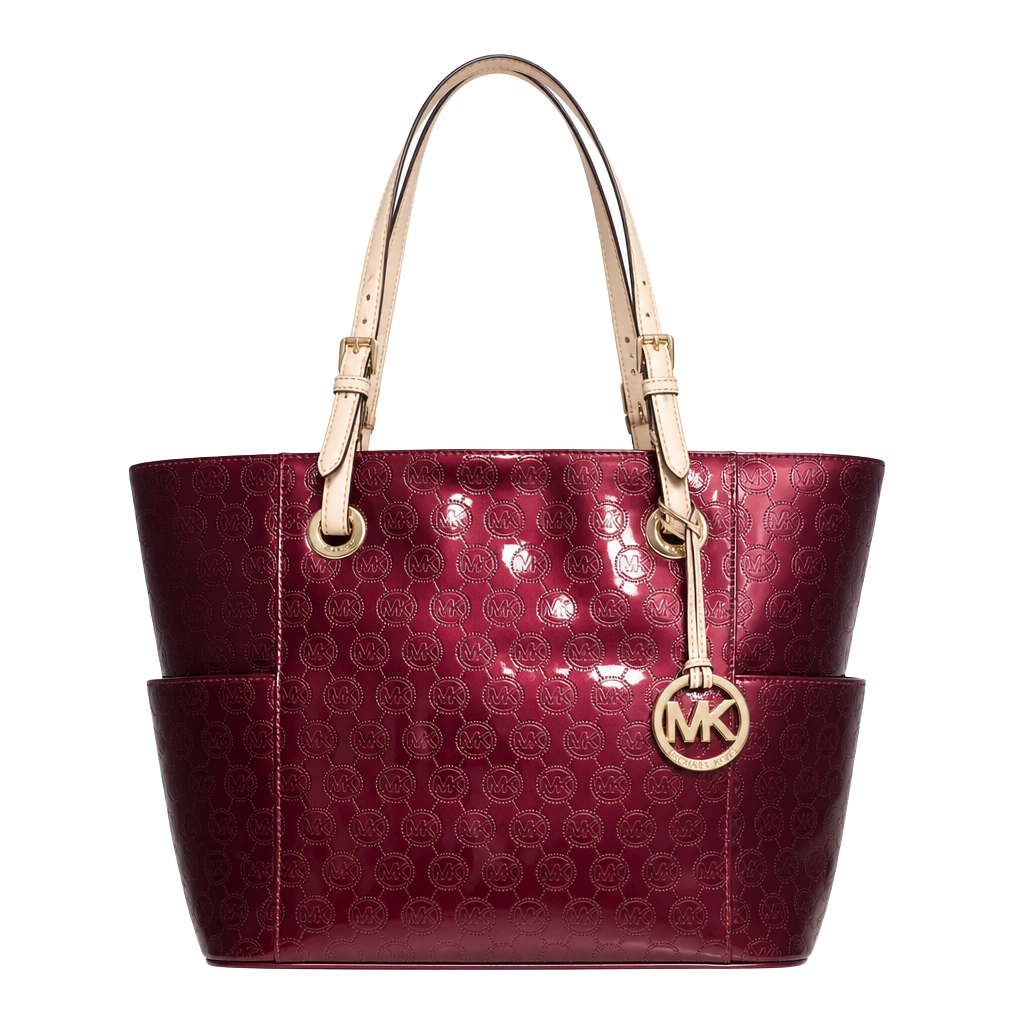 MICHAEL Michael Kors Jet Set Burgundy Patent Leather Monogram Tote Bag 1