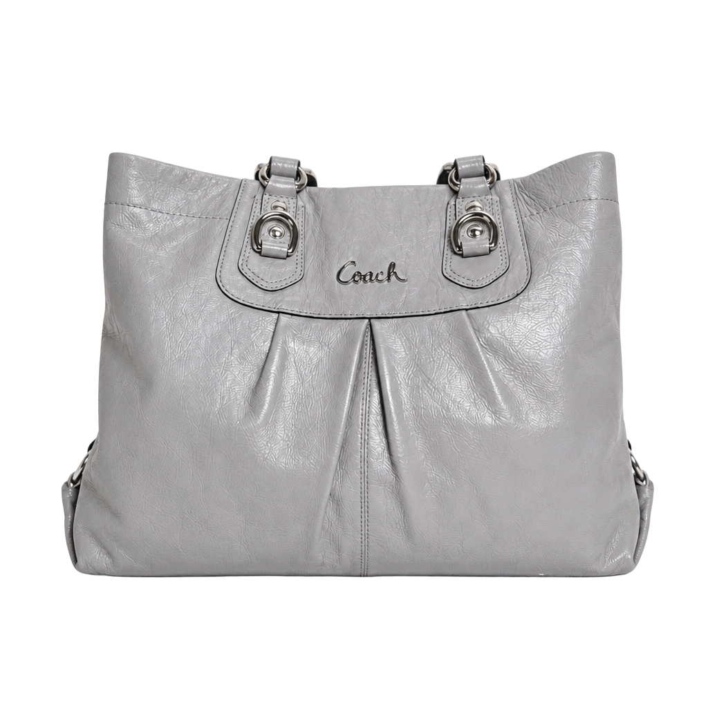 Coach Ashley F15516 Gray Patent Leather Ruched Satchel Shoulder Bag 1