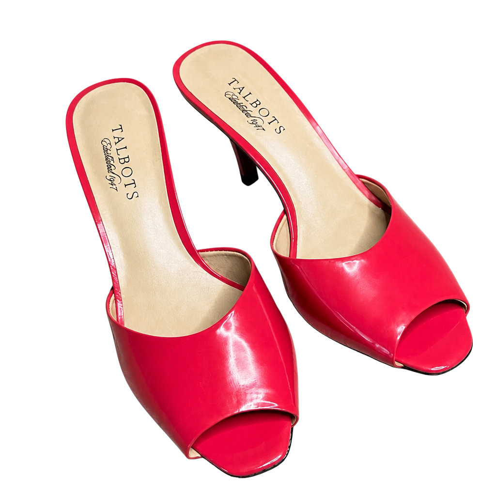 Talbots Red Patent Leather Open Toe Kitten Heel Mules Slides Size 7.5 B 1