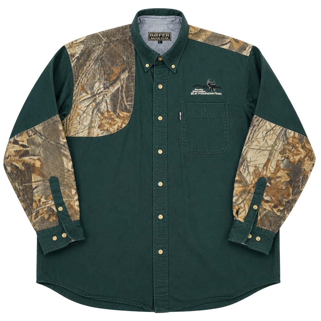 Roper Range Gear Rocky Mountain Elk Foundation Camo Long Sleeve Shirt Size L 1