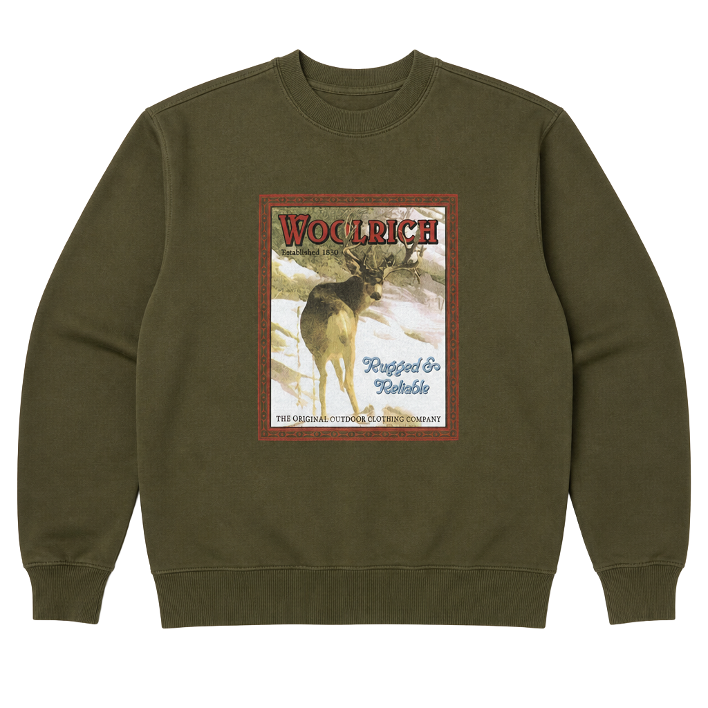 Woolrich Long Sleeve T-Shirt Size L Green Deer Graphic Rugged & Reliable 1