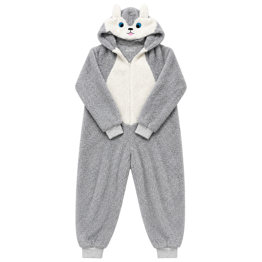 Sherpa Husky Dog One Piece Plush Adult Animal Costume Jumpsuit 1