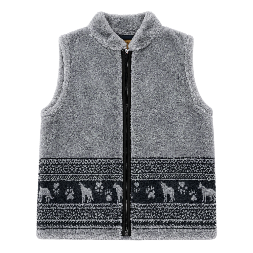Vintage Bear Ridge Outfitters Grey Faux Fur Wolf & Paw Print Fleece Vest Made in USA Size Large 1