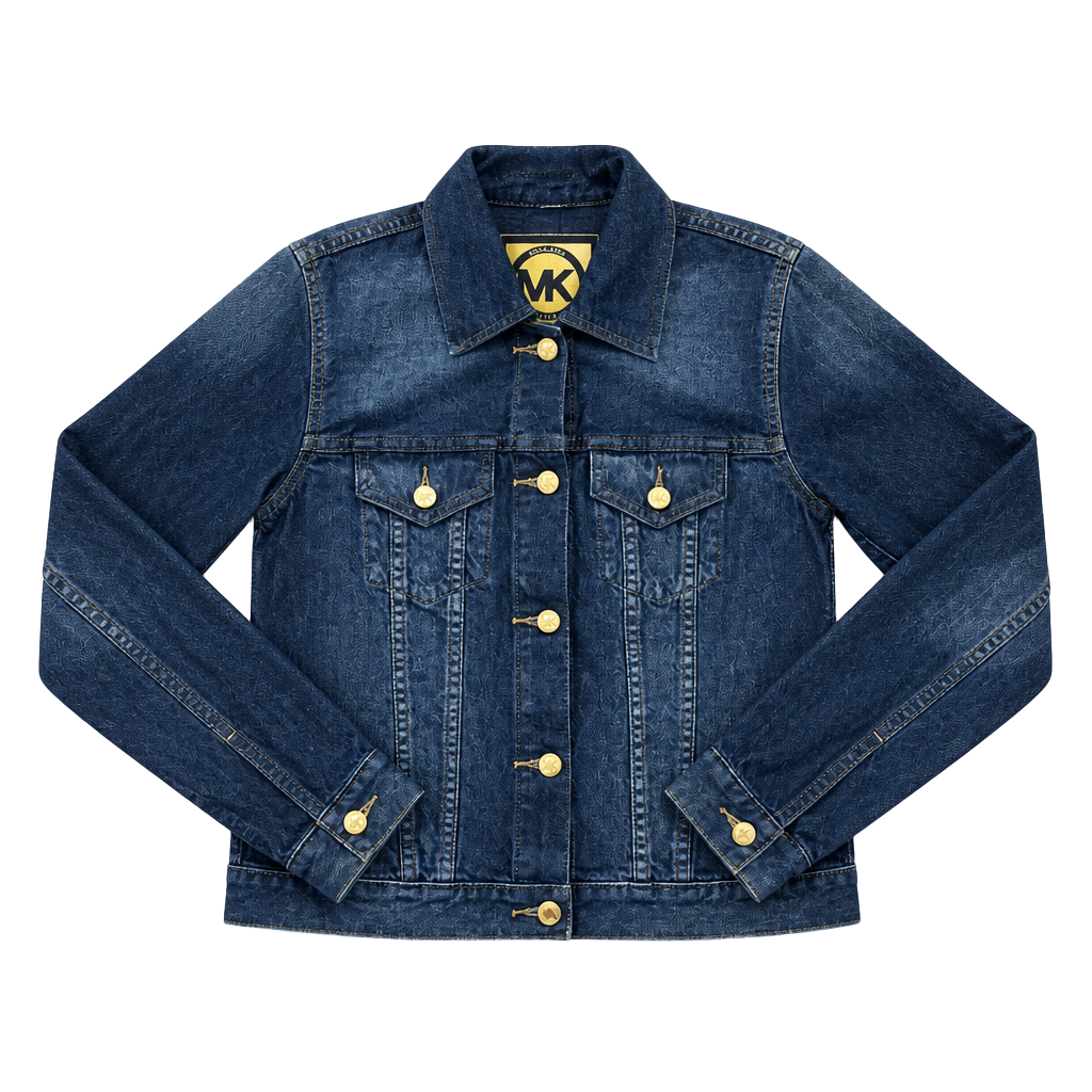 Michael Kors Dark Indigo Wash Denim Jacket with Gold Logo Buttons 1