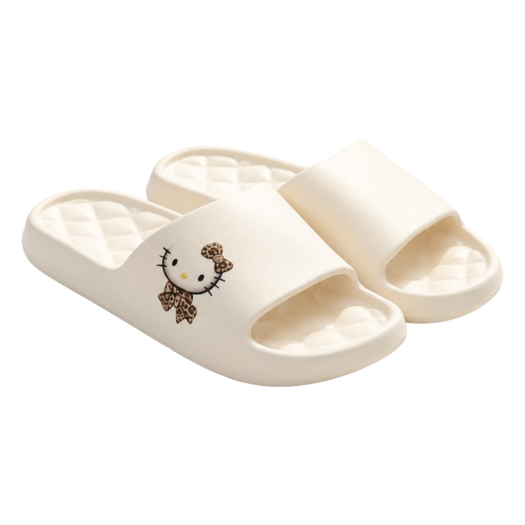 Sanrio Hello Kitty Leopard Print Slides Cream White 1