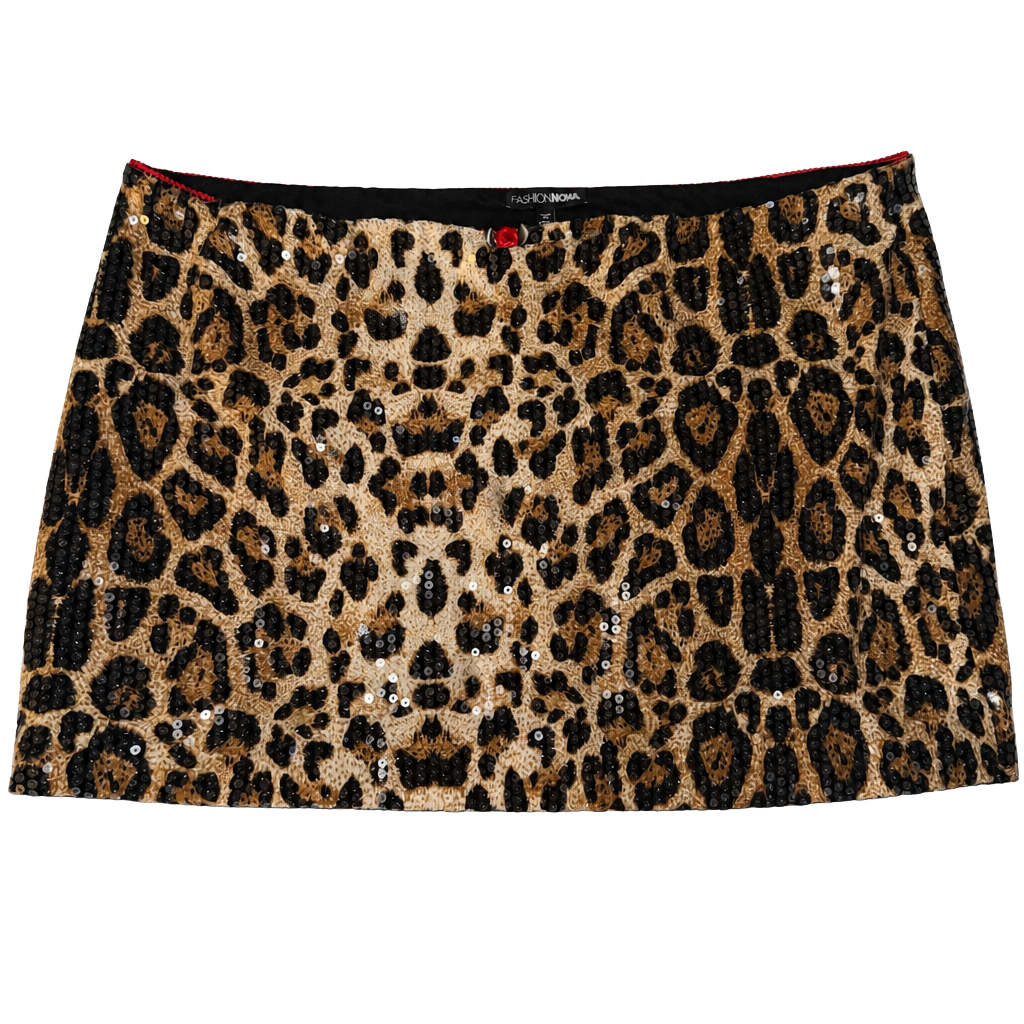 Fashion Nova Kiki Low Rise Leopard Print Sequin Mini Skirt 1