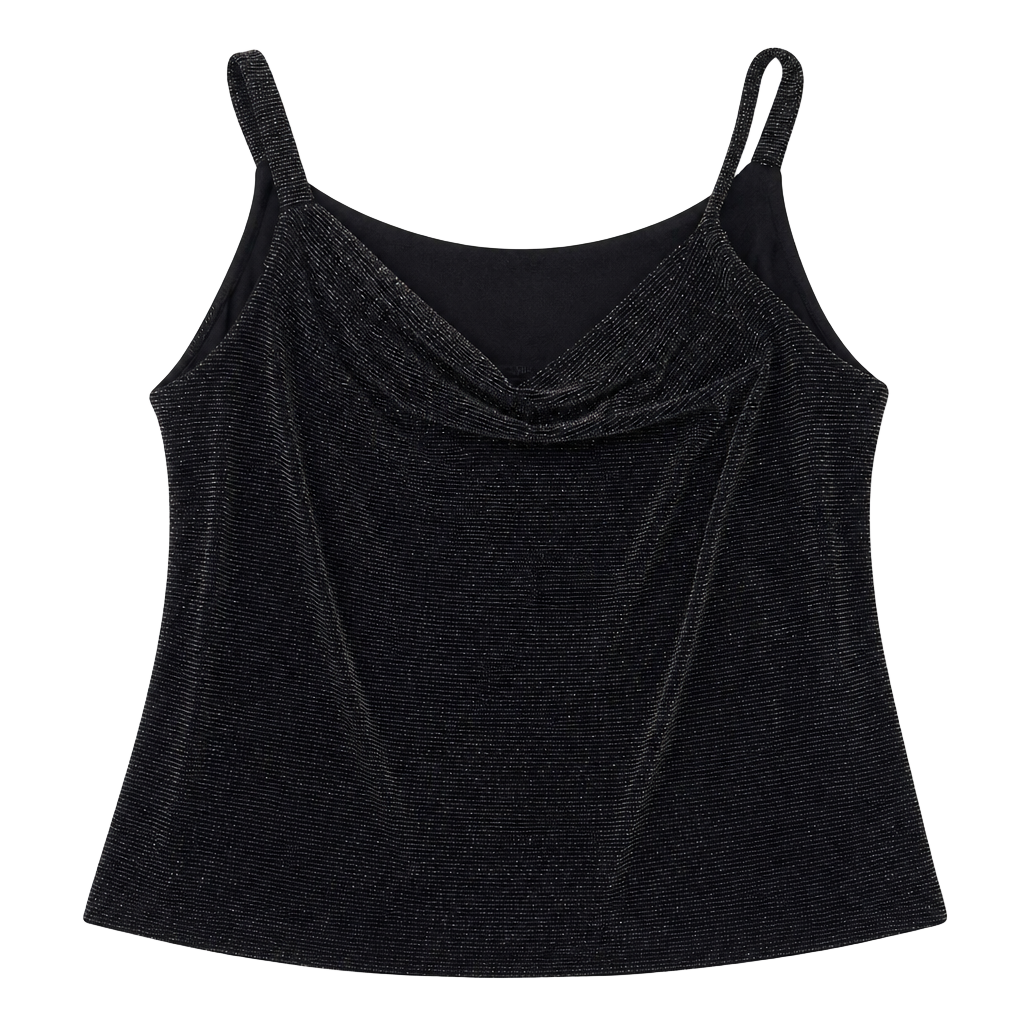 R&M Richards by Karen Kwong Sleeveless Shimmer Metallic Cowl Neck Tank Top 1