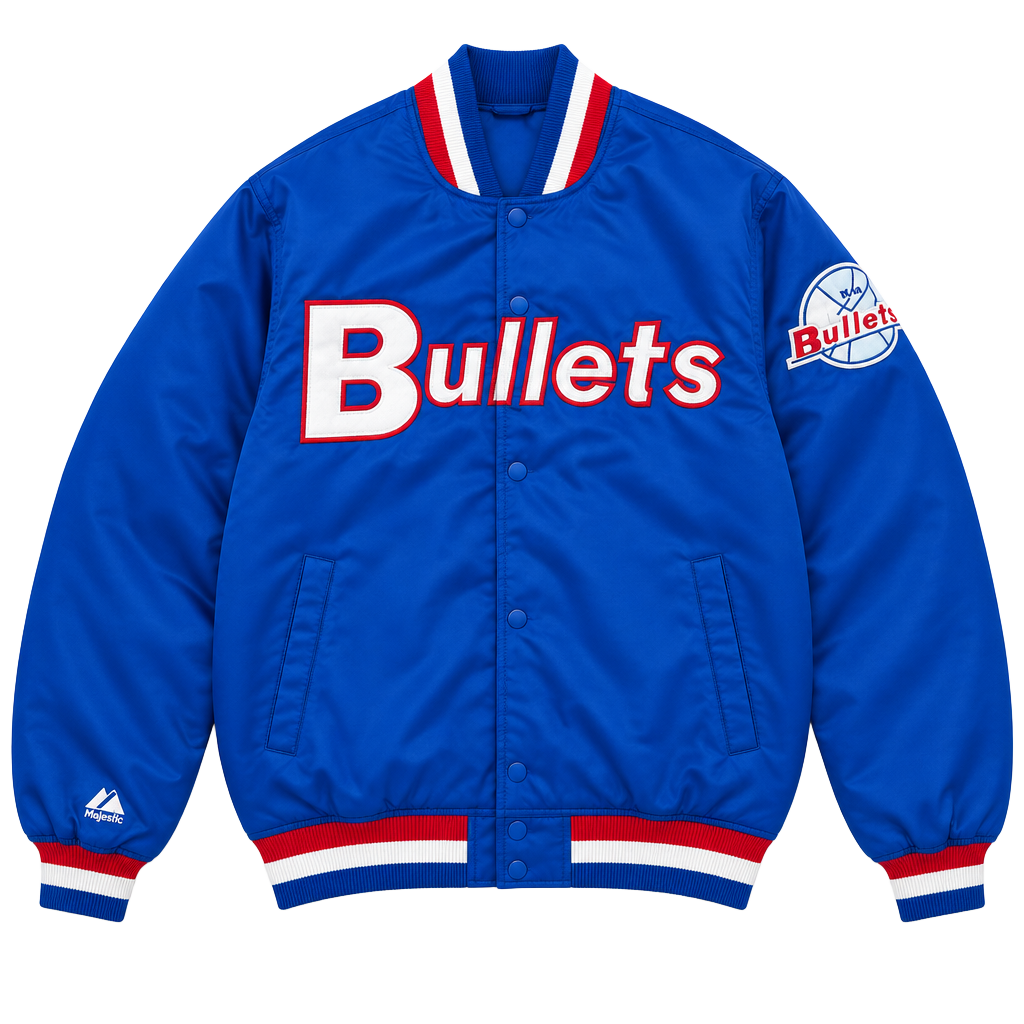 Hardwood Classics Baltimore Bullets Satin Bomber Jacket Blue 1