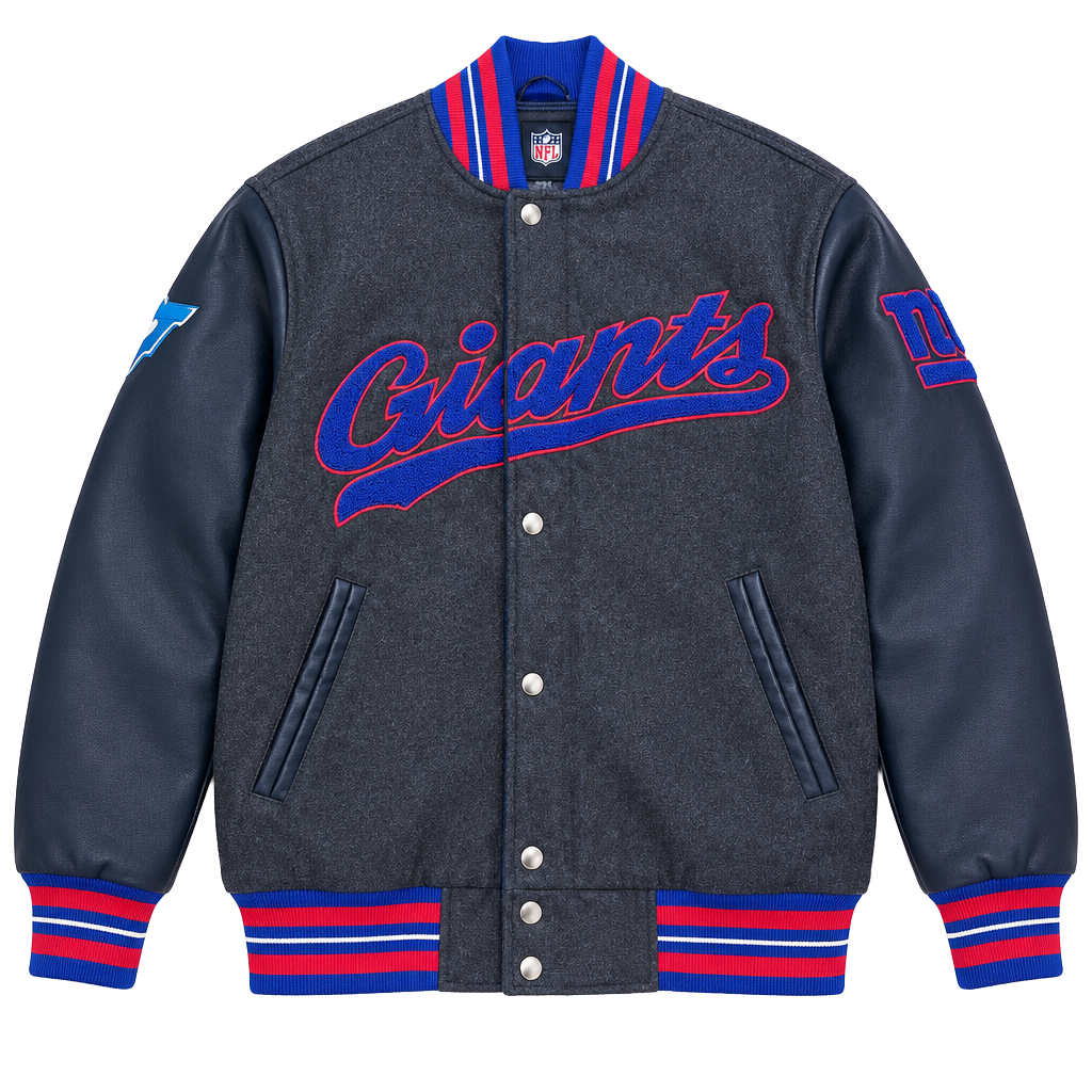 NFL New York Giants Varsity Jacket XL Grey Wool Leather Bomber 1