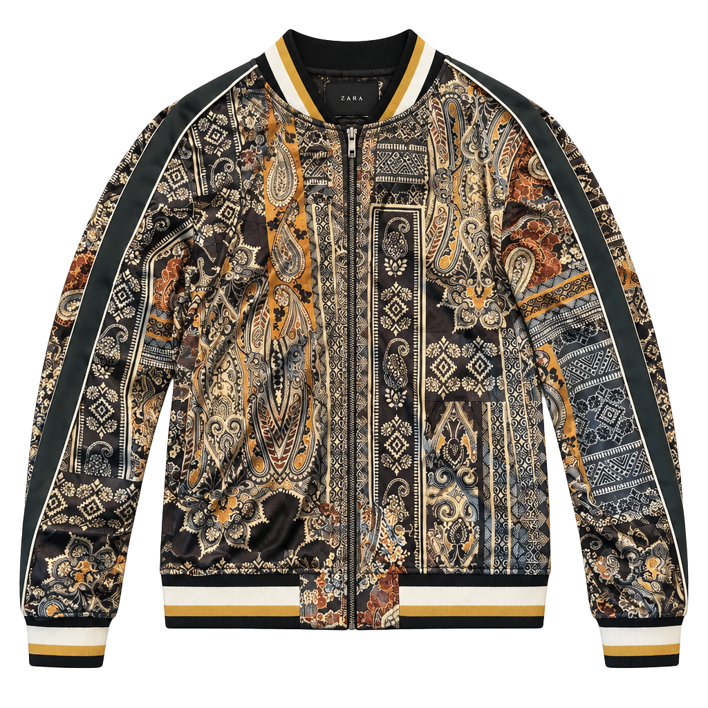 Zara Printed Velvet Bomber Jacket Size L Paisley Multicolored 1