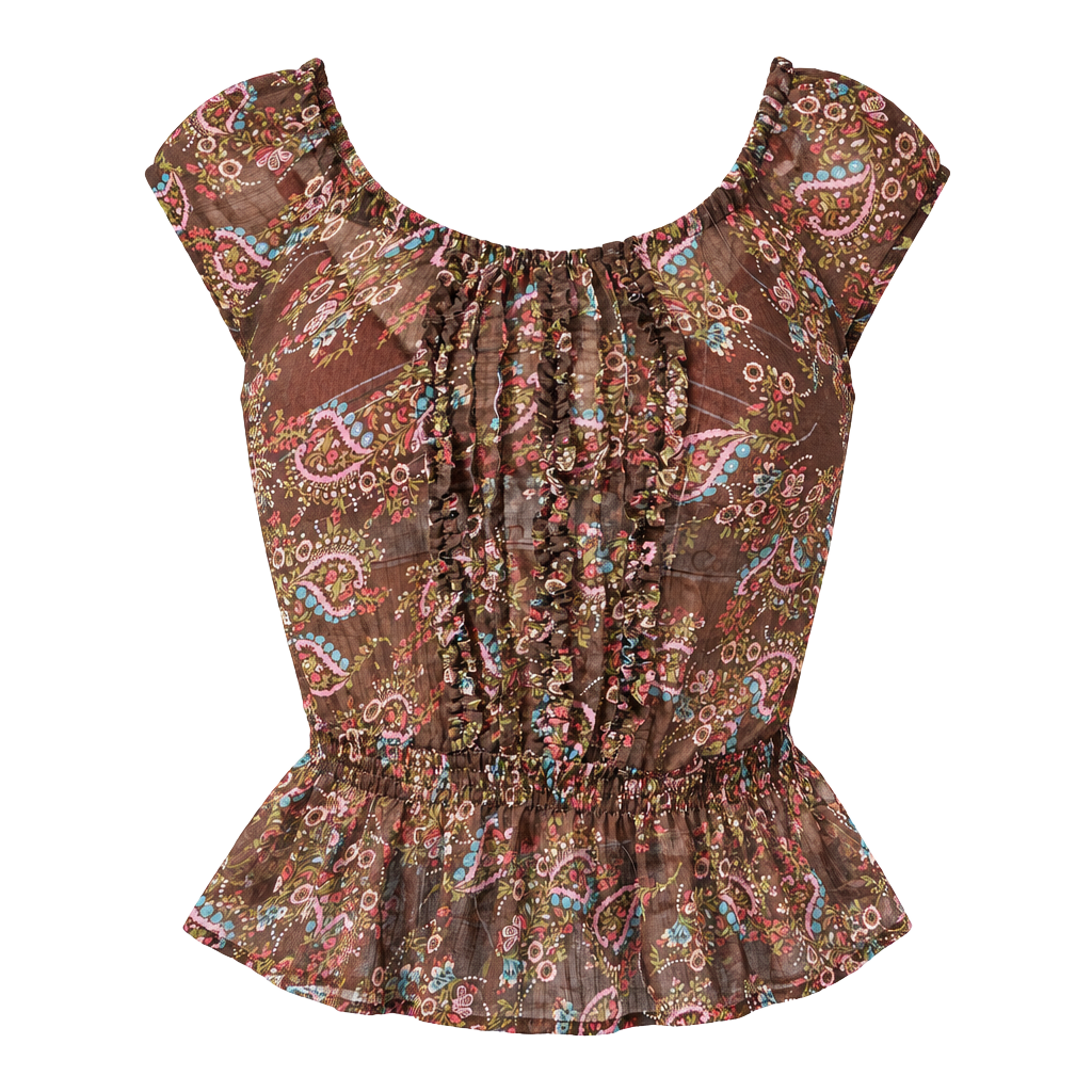 Willow & Root Floral Mesh Ruffle Top Brown Brown 1