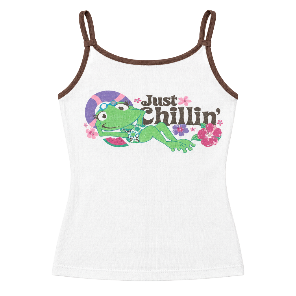 Basic Editions Tank Top Size 10/12 White Just Chillin Frog Y2K 1