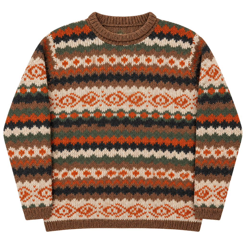 Claudia D. Fair Isle Pullover Sweater Size M Brown Multi Wool Blend 1