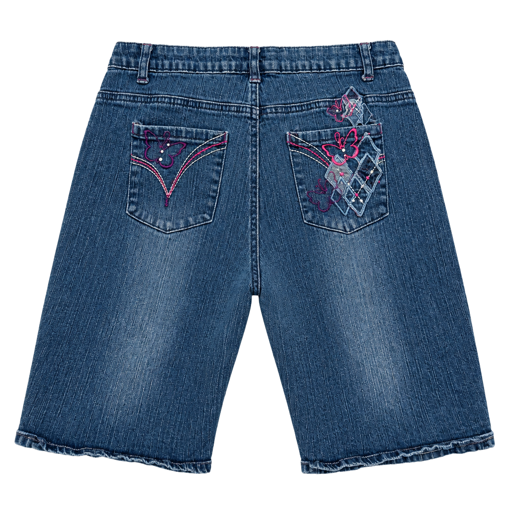 Total Girl Denim Jean Shorts Size 14 1/2 Plus Blue Butterfly Applique 1
