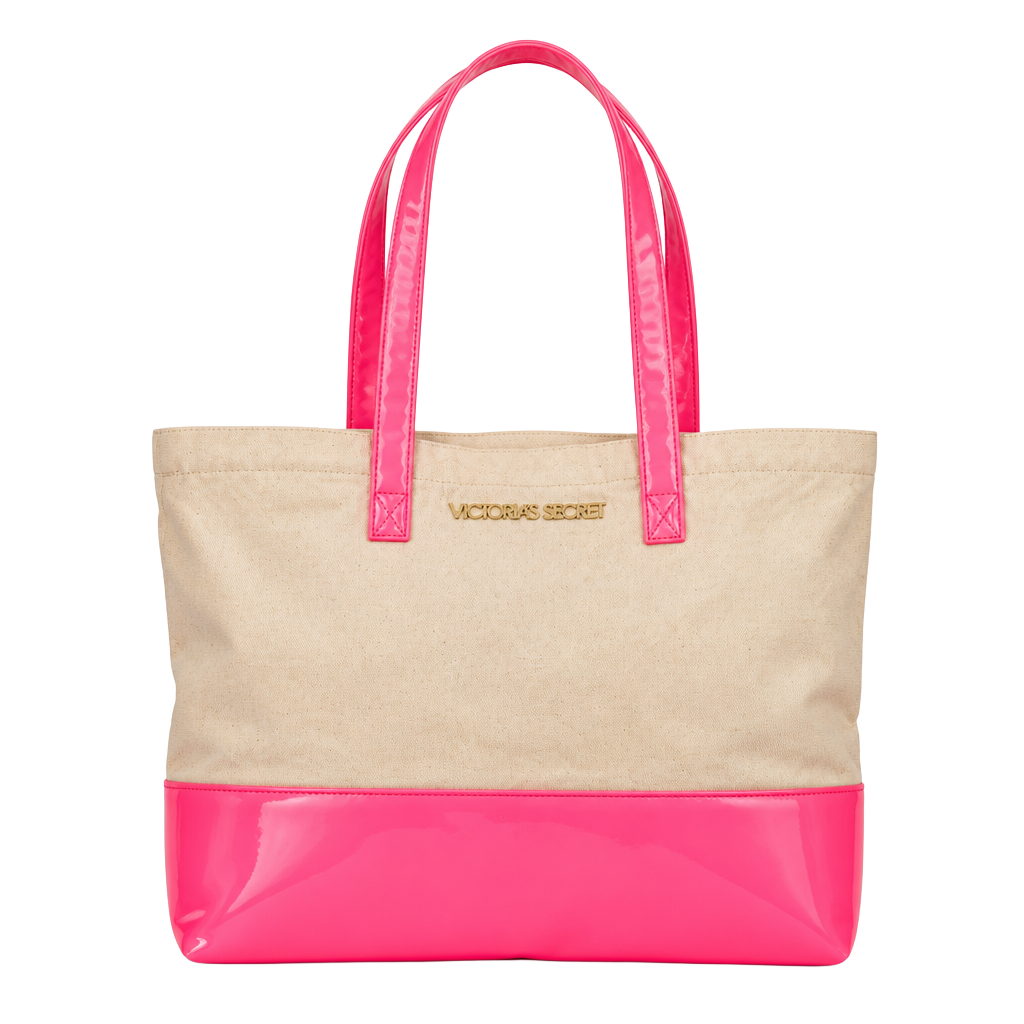 Victoria's Secret Canvas and Patent Hot Pink Beach Tote Bag 1