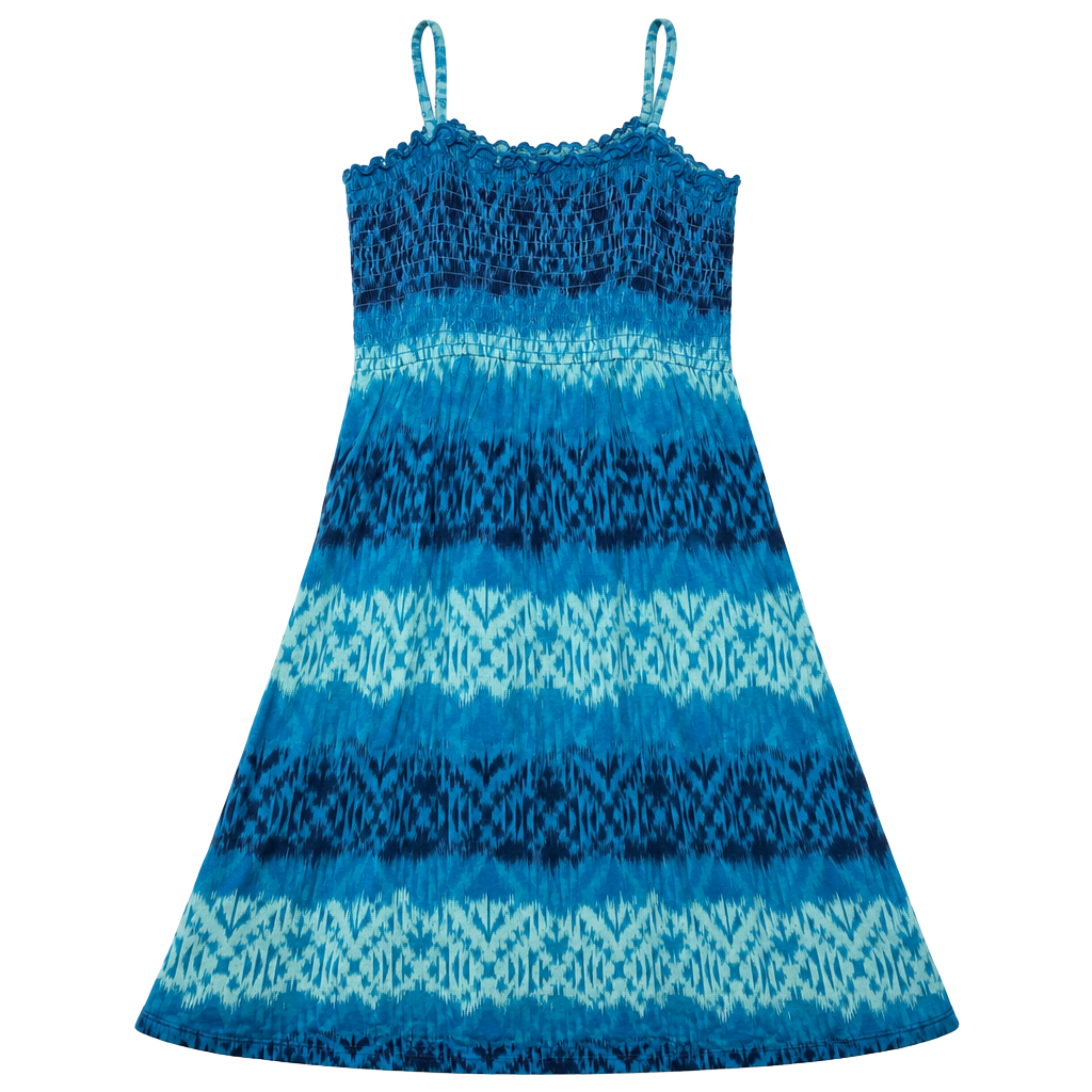 Mudd Blue Ikat Print Smocked Spaghetti Strap Dress Size L 1
