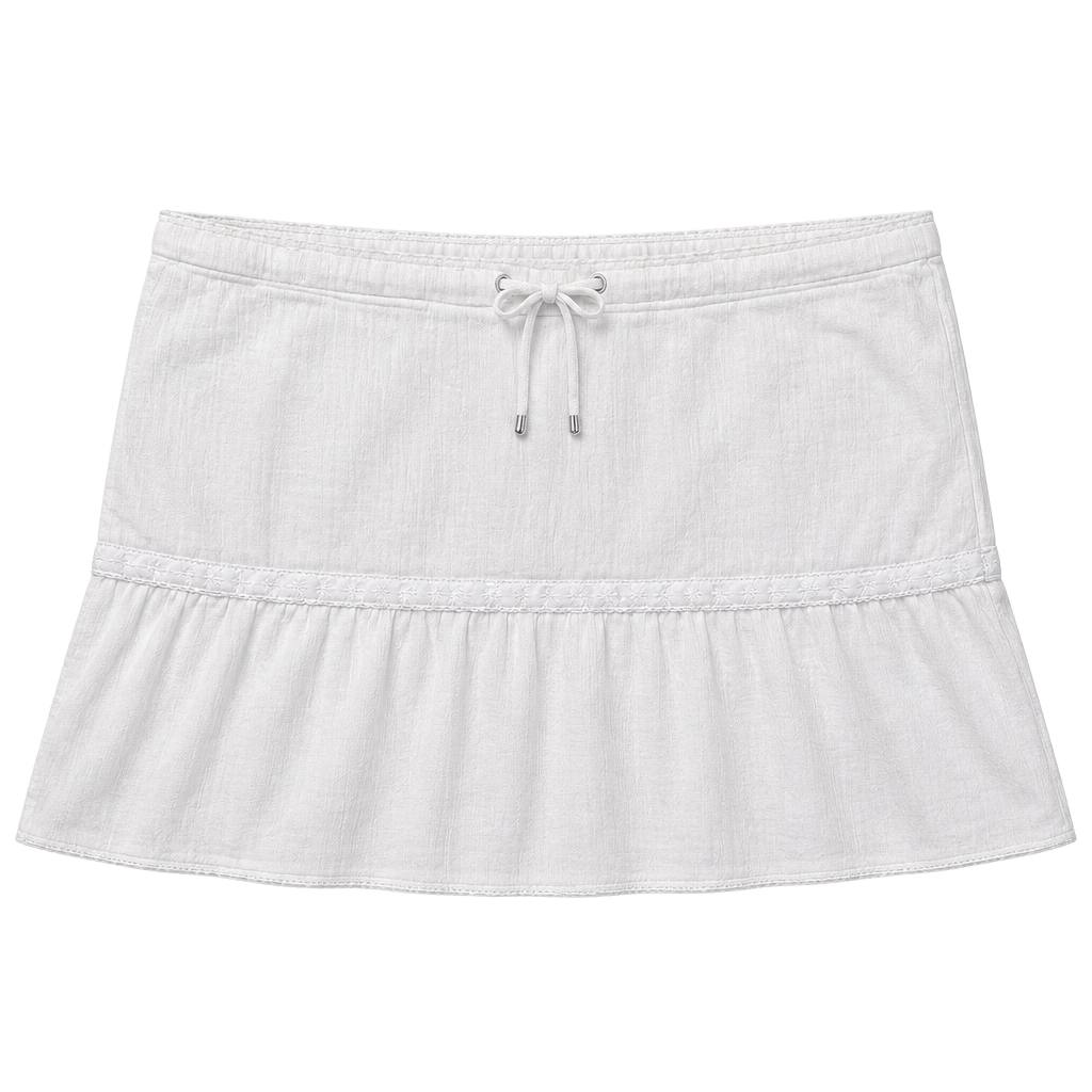 Abercrombie & Fitch Mini Skirt Size M White Cotton Drawstring Ruffled 1