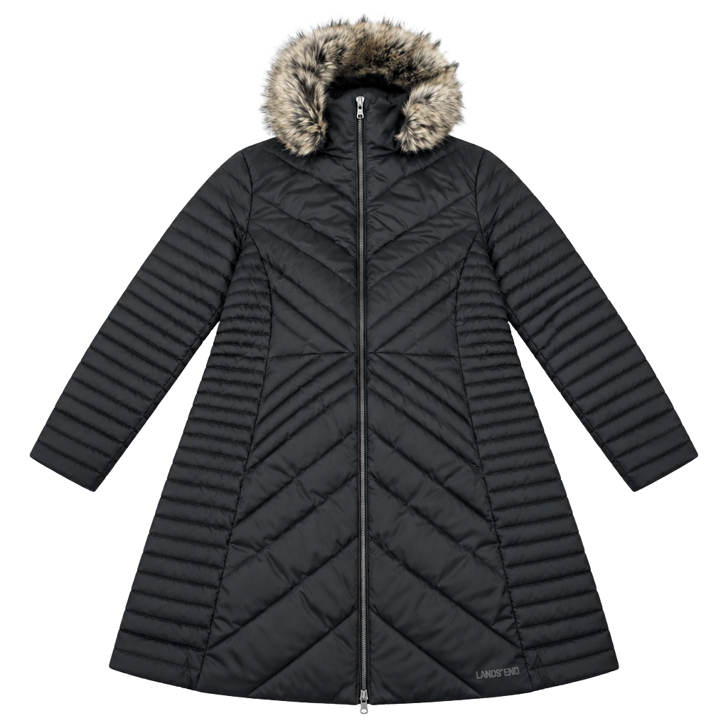Lands' End Down Coat Size 20W-22W 2X Black Quilted Primaloft Fur Hood 1