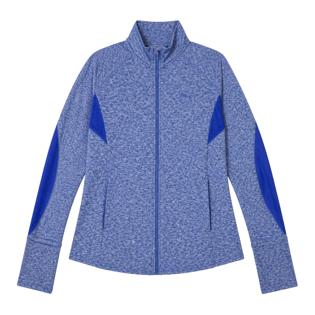 Puma Women's Blue Heather Full Zip Athletic Jacket with Thumbholes Size L 1