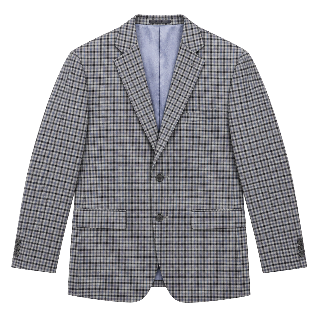 Scuderi Blazer Size 60 Grey Check Wool Super 130S Sport Coat 1