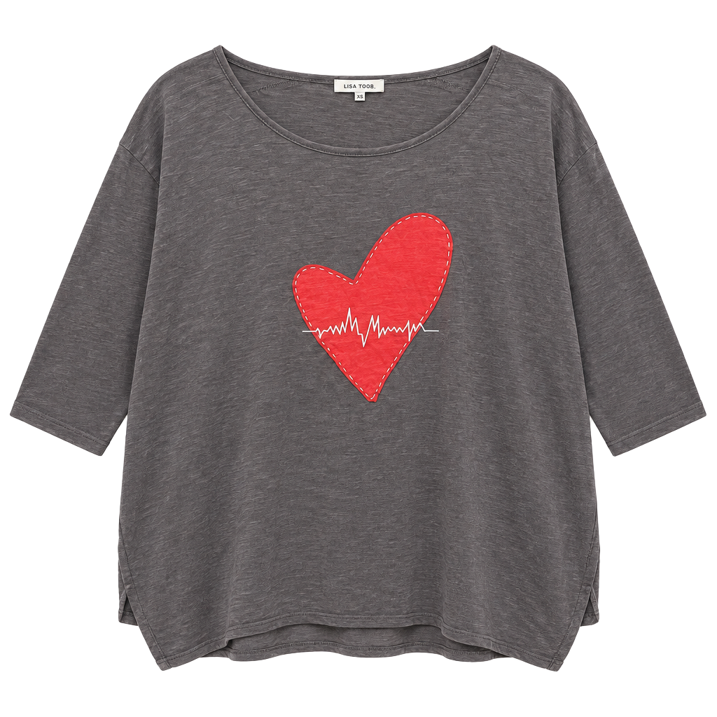 Lisa Todd Gray Top with Red Heart Applique 1