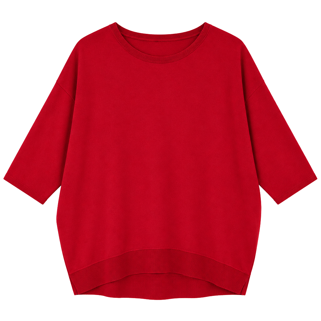 Sympli Red Women's Relaxed Scoop Neck Pullover 1