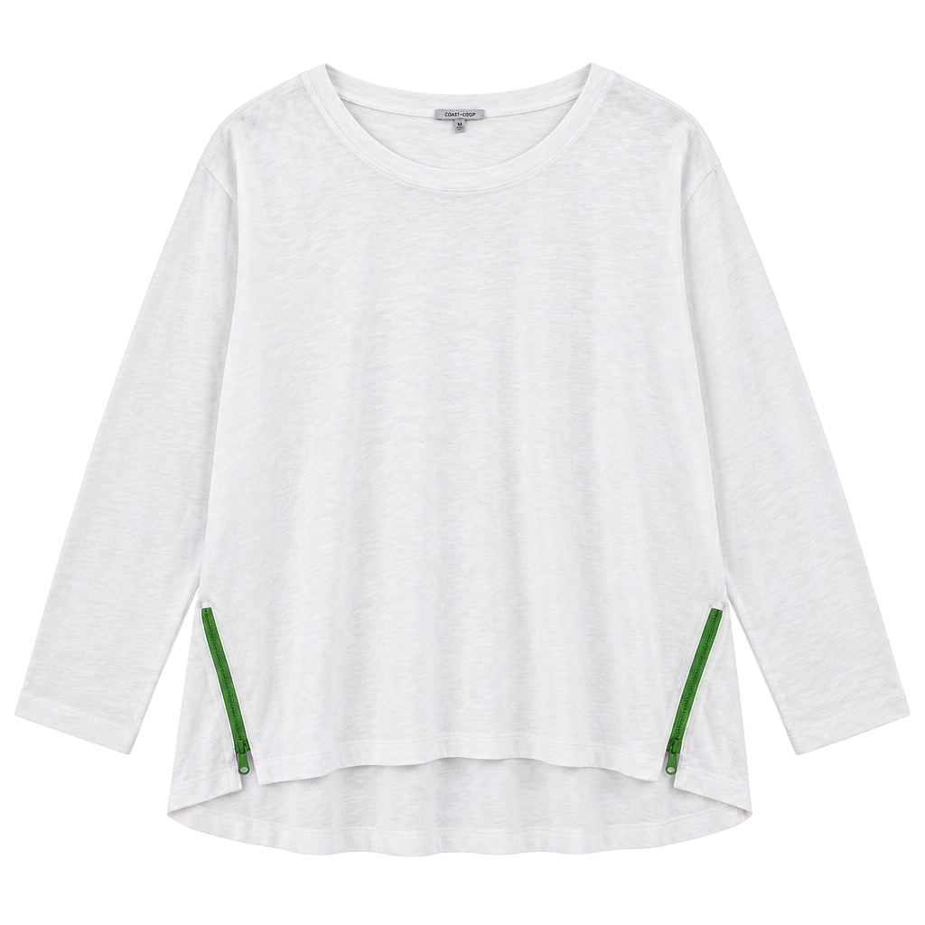 Lisa Todd White Long Sleeve Tee with Green Zipper Accents 1