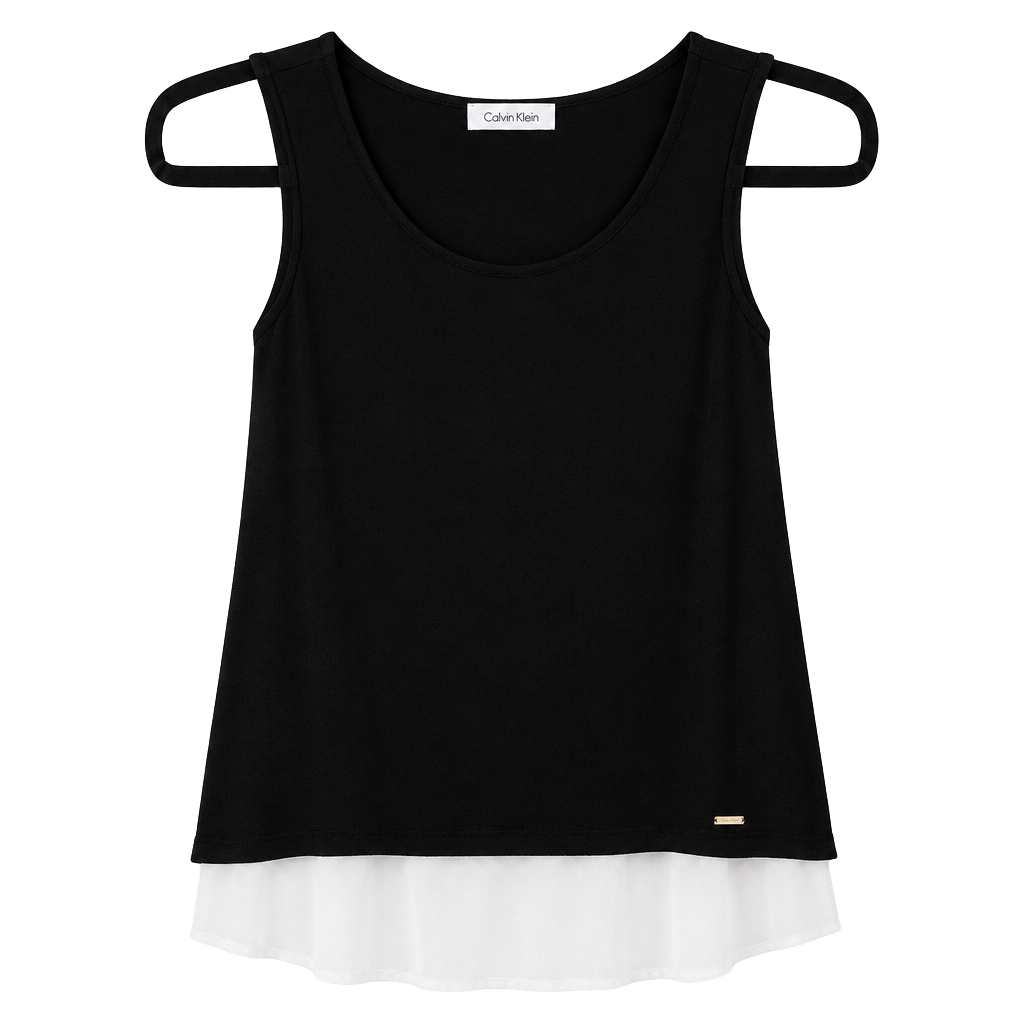 Calvin Klein Black Tank Top with White Ruffle Hem 1