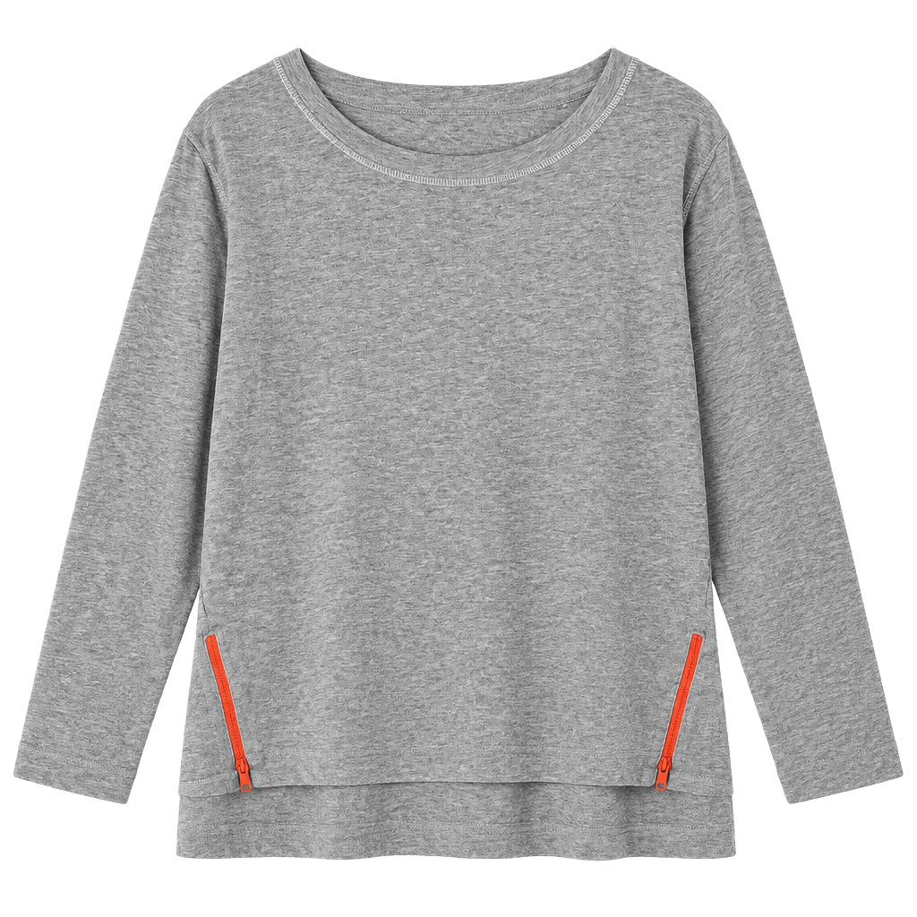 Lisa Todd Gray Long-Sleeve Sweatshirt with Orange Zipper Accents 1