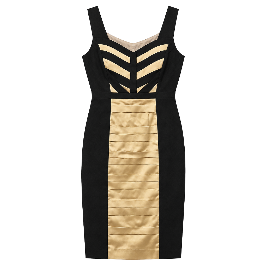Cache Black and Cream Colorblocked Midi Sheath Dress 1