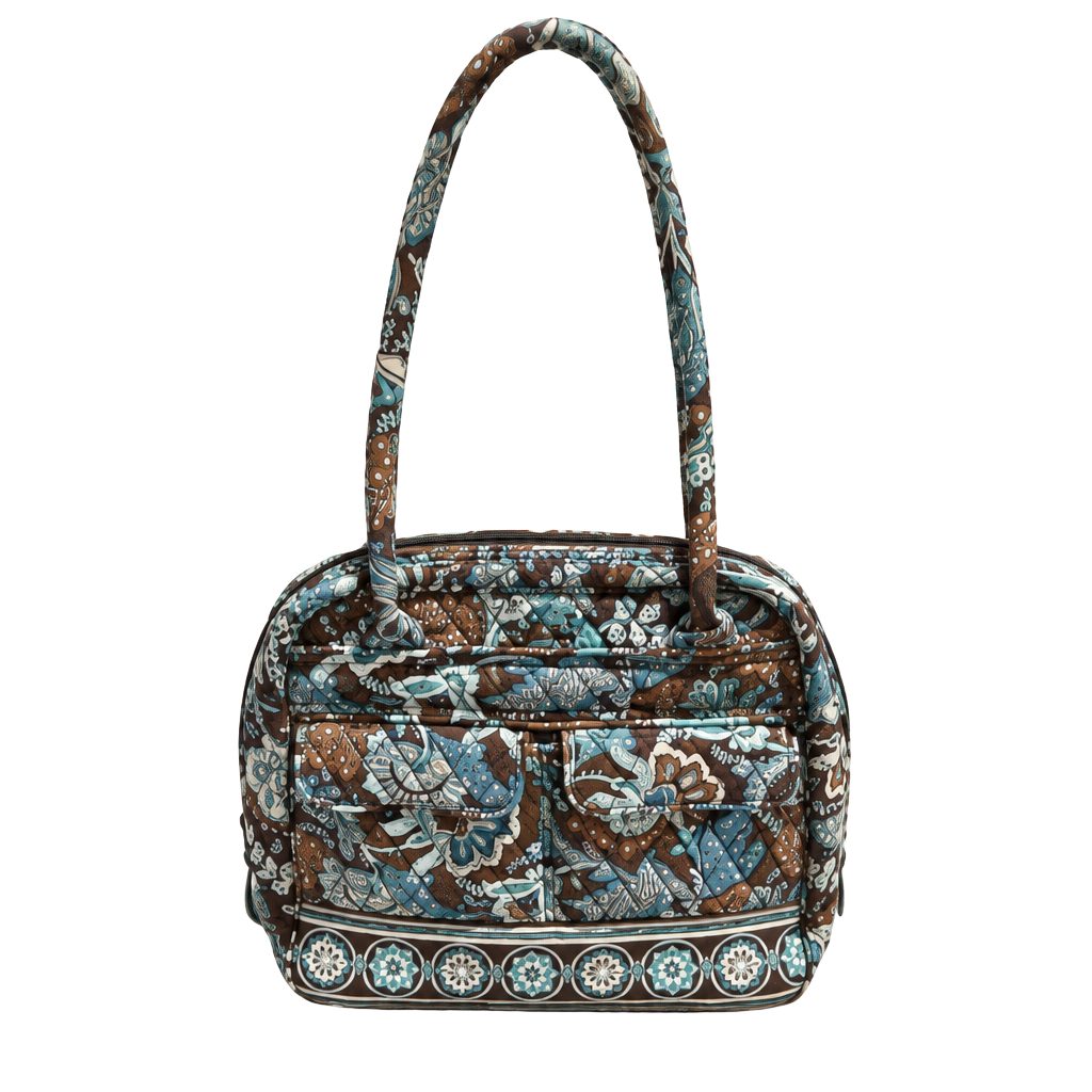 Vera Bradley Rey Java Blue Brown Quilted Cotton Satchel Handbag 1