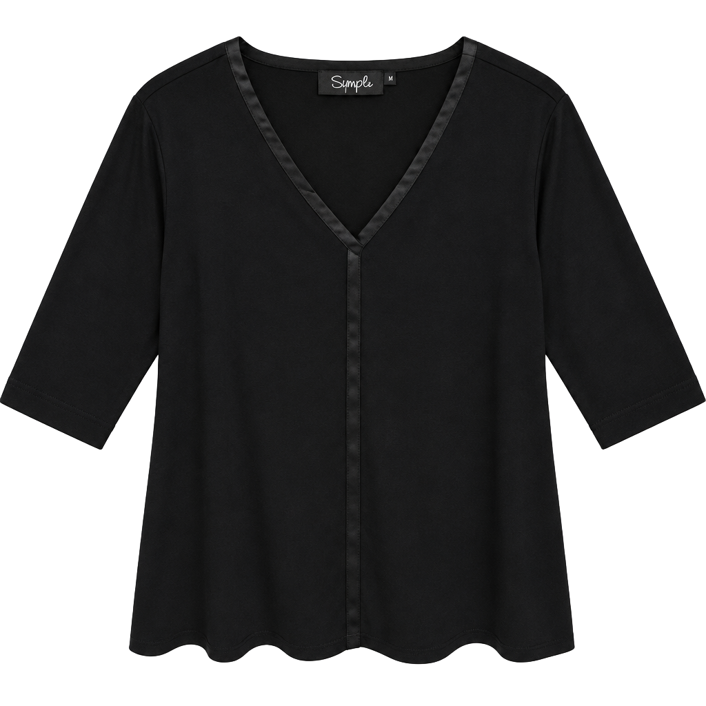 Sympli Black V-Neck 3/4 Sleeve Top 1