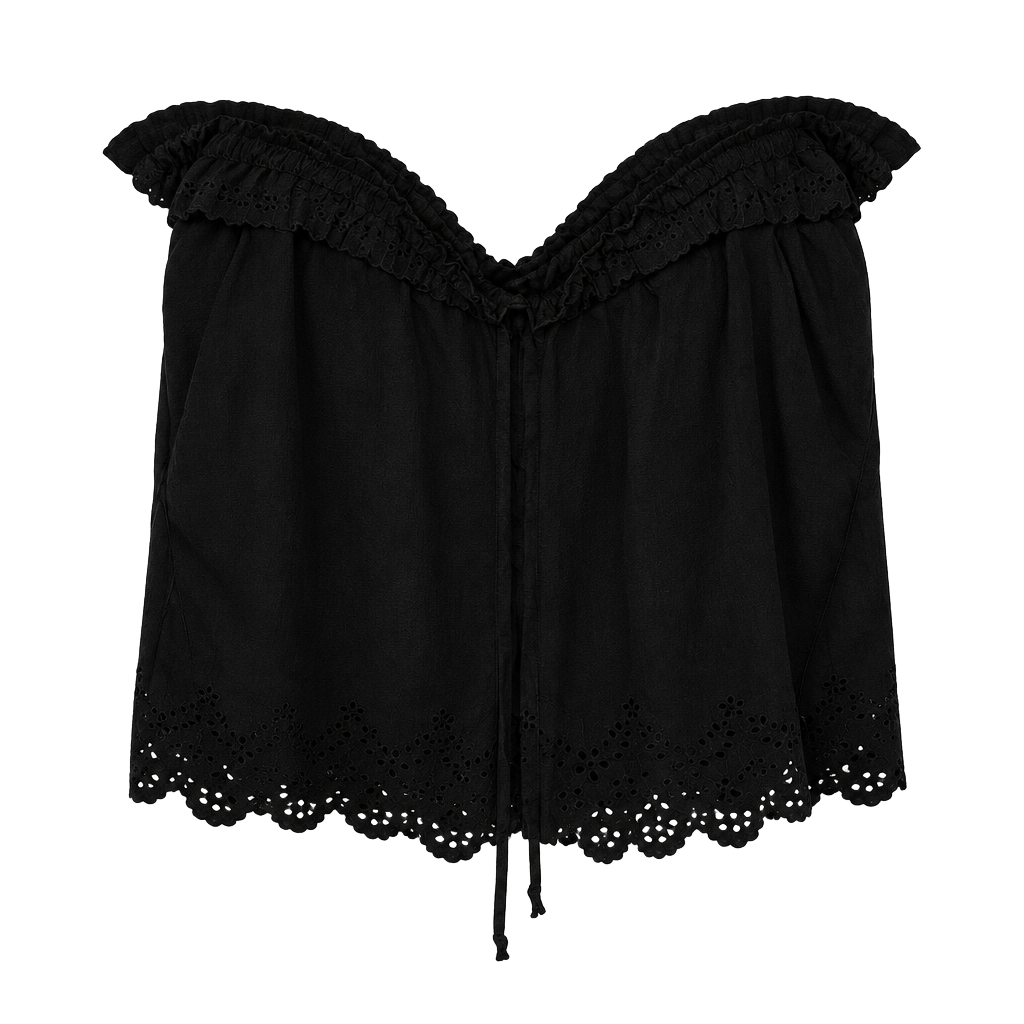 RD Style Black Off-Shoulder Eyelet Hem Camisole 1