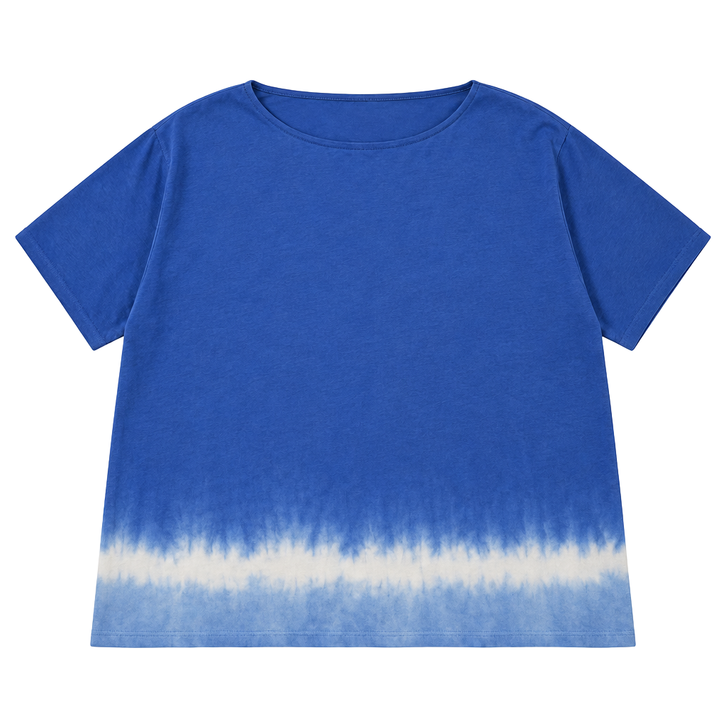 Women's Blue Ombre Crew Neck Sweater with Cream Dip Hem 1