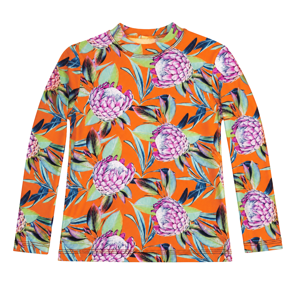 Mola Mola Kids Orange Protea Paradise Long Sleeve Rash Guard – Size L 1