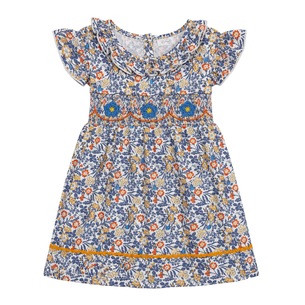 Marie Nicole Clothing Peter Rabbit Floral Smocked Ruffle Dress XL 1