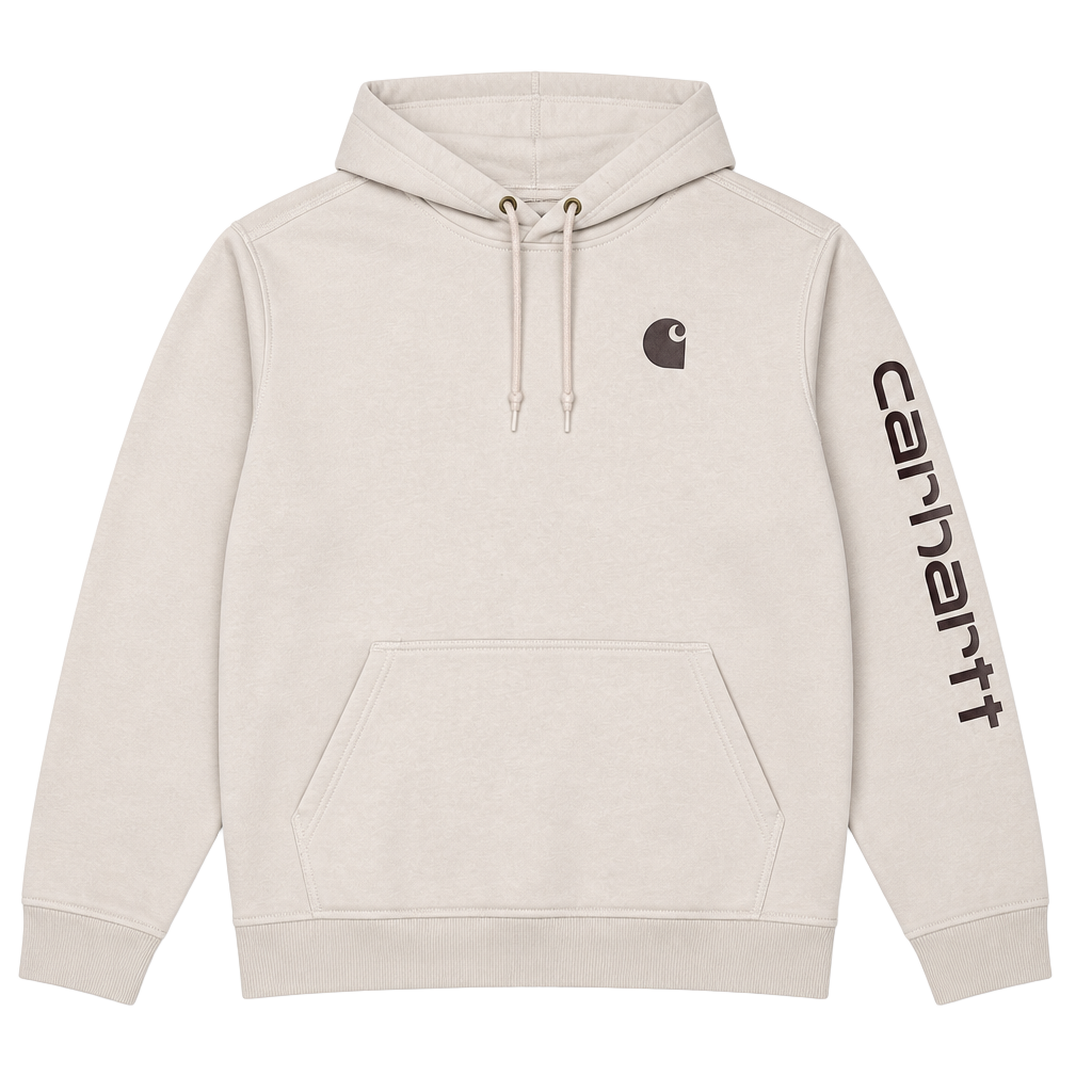 Carhartt Women's Relaxed Fit Midweight Logo Sleeve Hoodie Cream Malt Size 1X 1