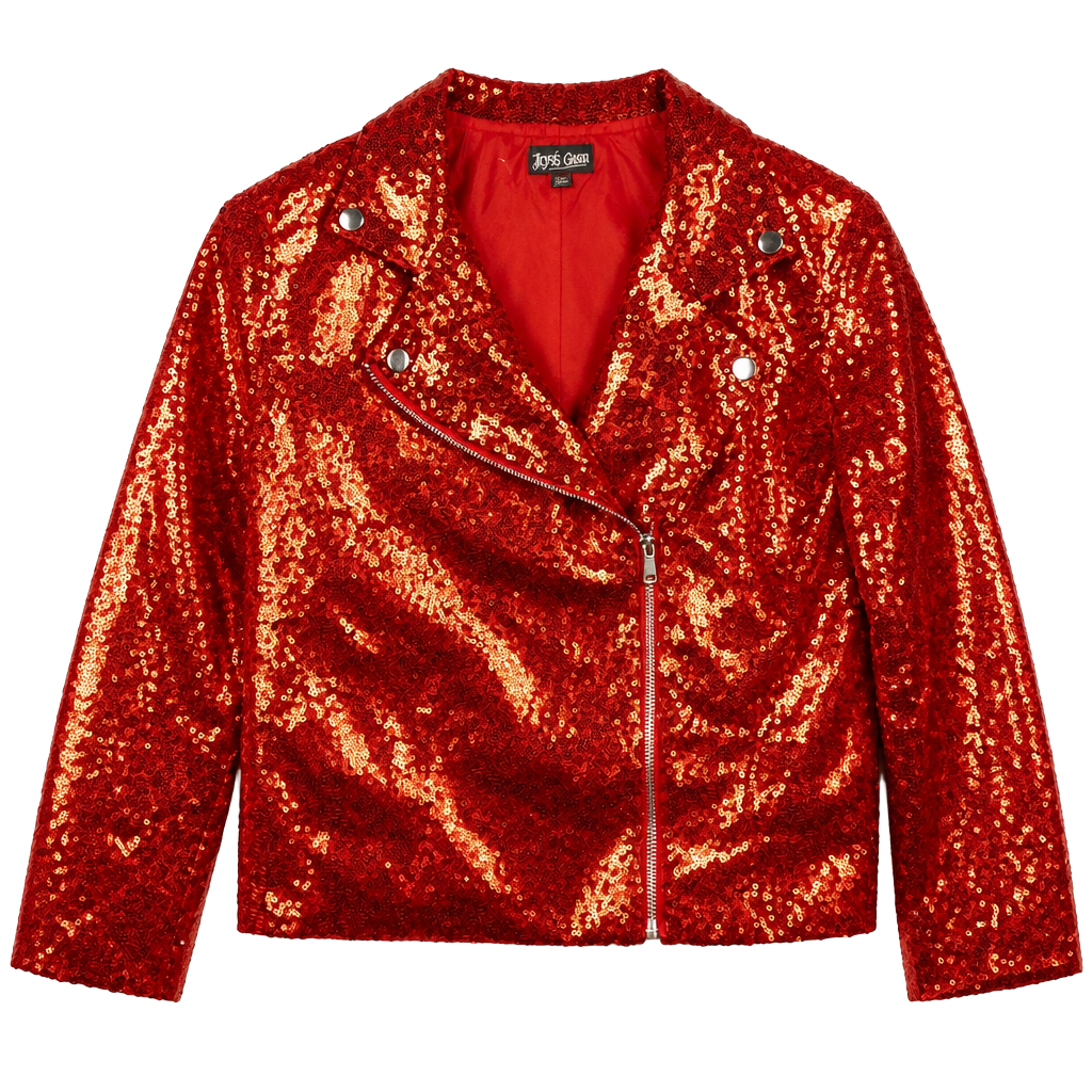 JoJo's Closet Girls Holiday Collection Red Sequin Moto Jacket Size 10/12 (L) 1