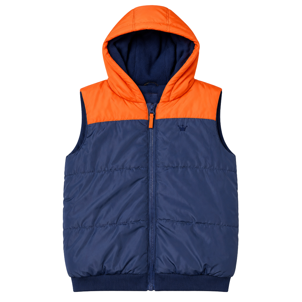 epk Kids Boys Blue and Orange Hooded Puffer Vest Size 3T 1