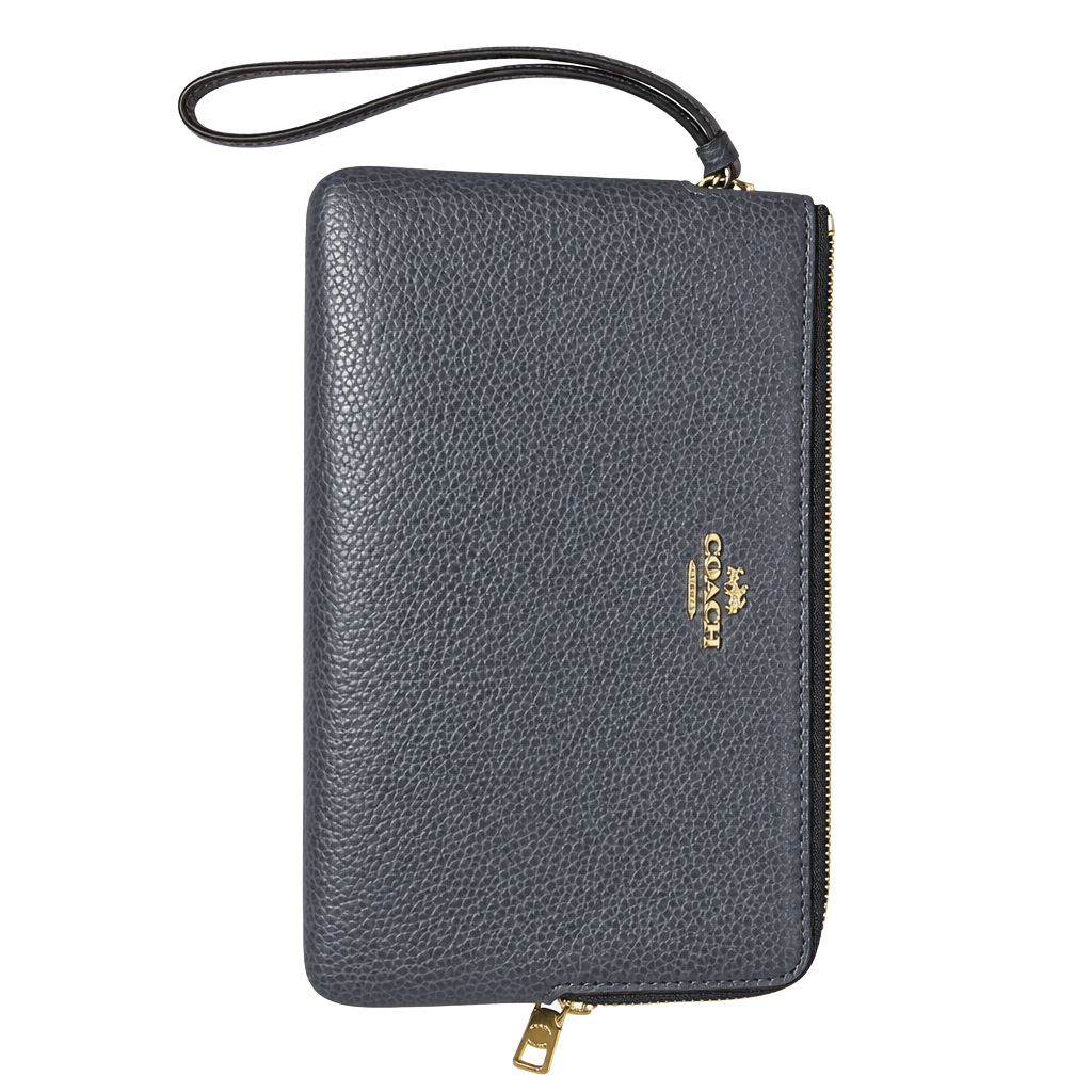 Coach Navy Pebbled Leather Wristlet with Gold Hardware 1