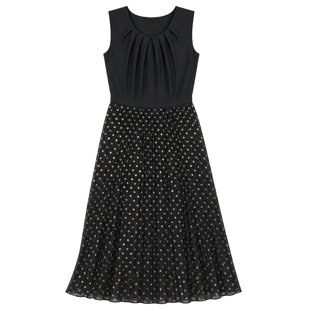 Lane Bryant Sleeveless Pleated Midi Dress with Gold Foil Polka Dots 1